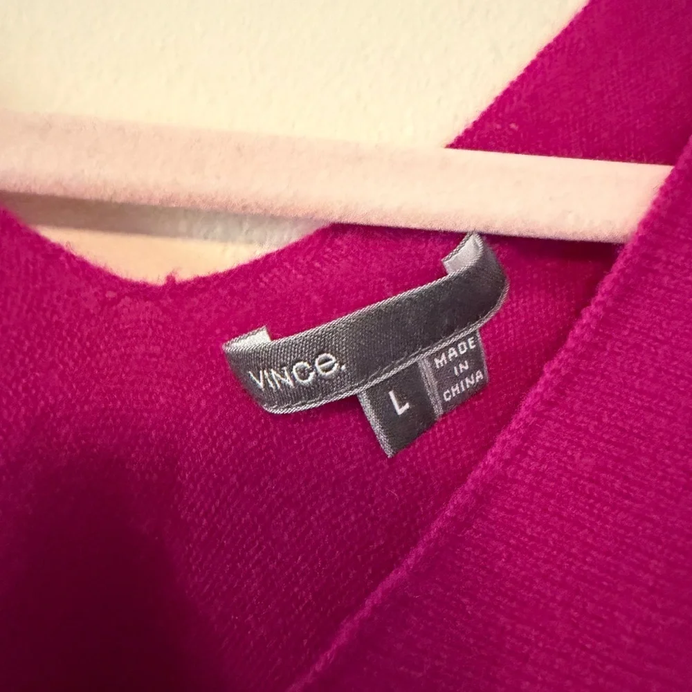 Vince Cashmere Double V-Neck Sweater Magenta L - Picture 3 of 5